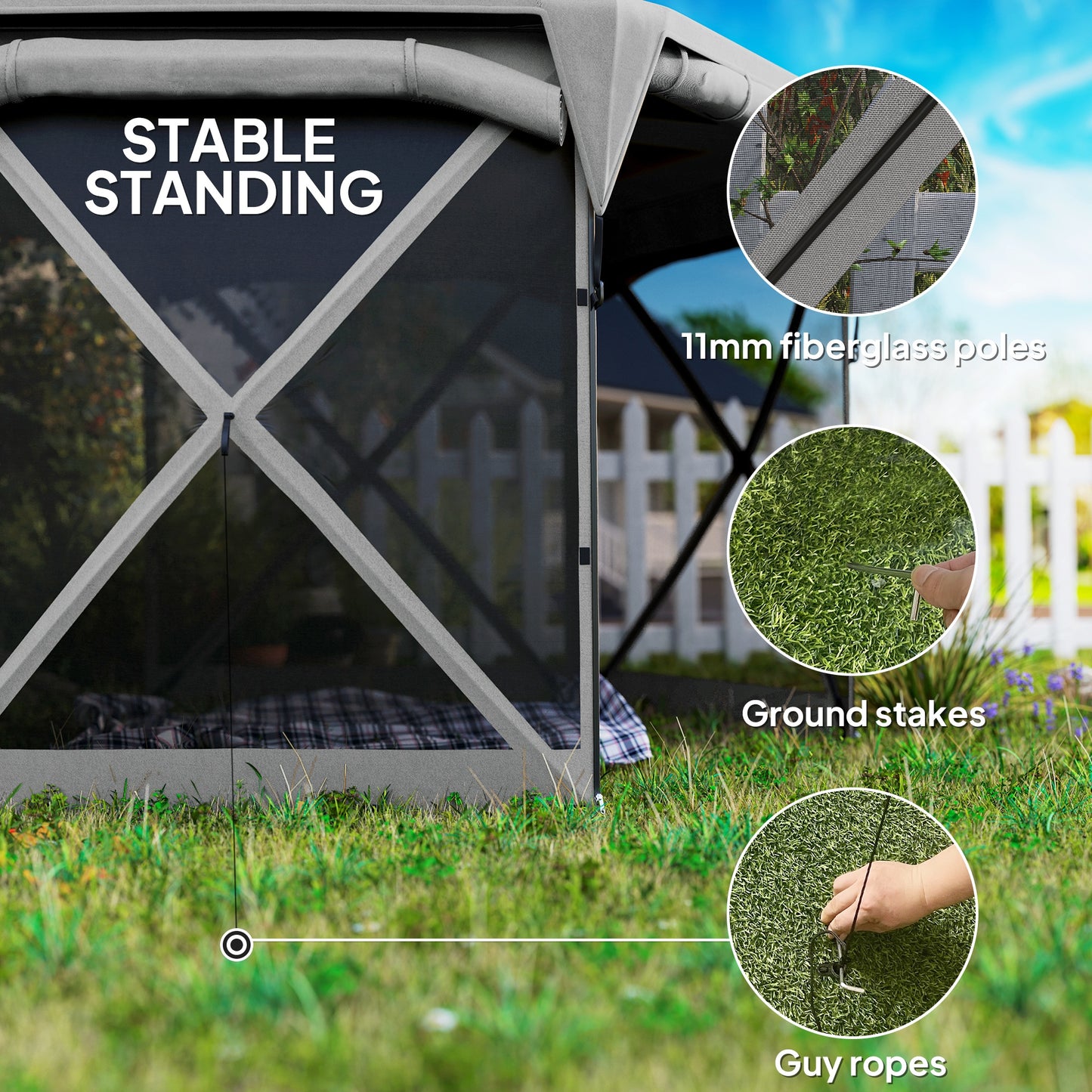11 x 11ft Pop Up Gazebo Screen Tent with Removable Roof Cover, Roll-up Wind Panels for Camping, Backyard, Dark Gray - Loving My Life Outdoors