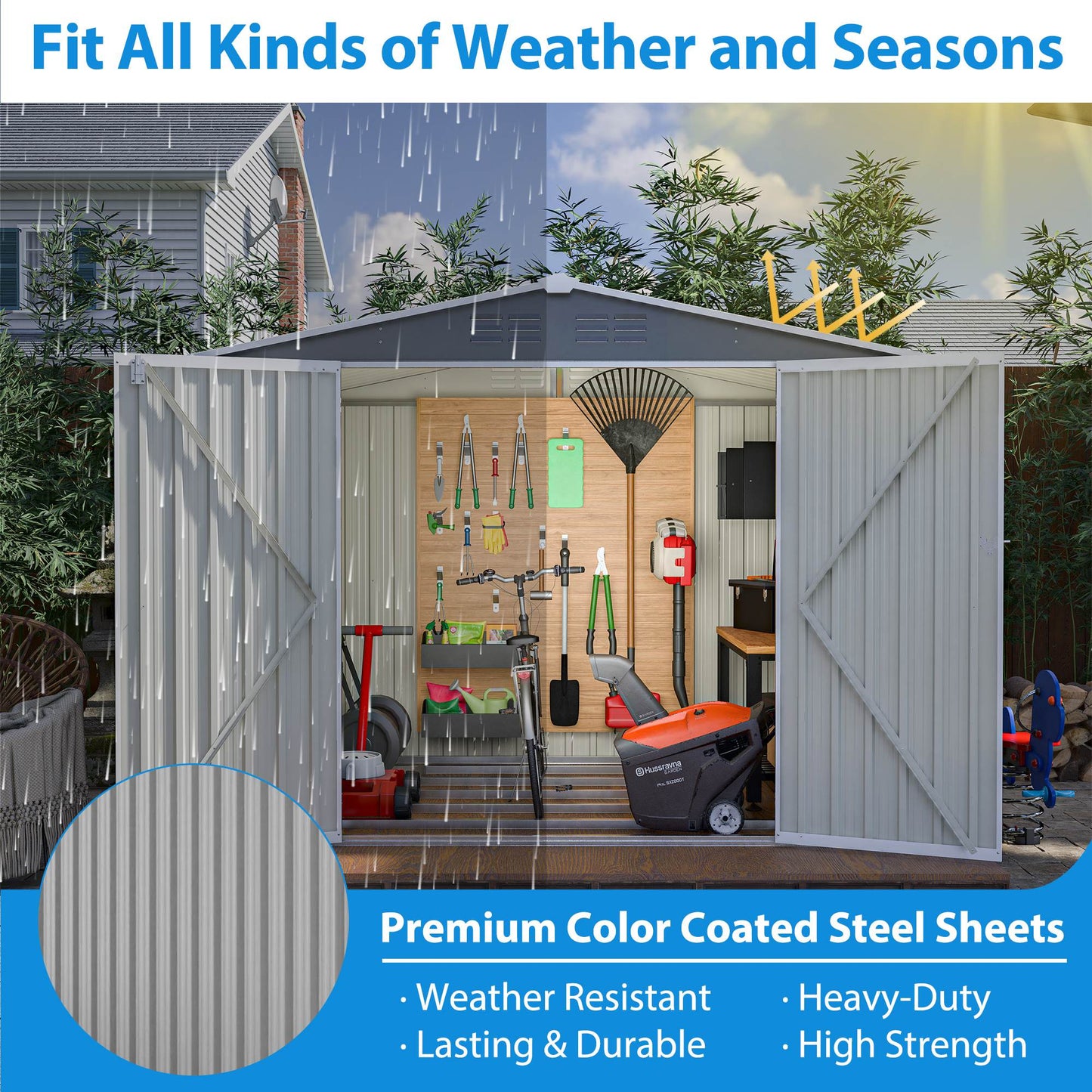 8 X 6 FT Outdoor Waterproof Garden Tool Storage Sheds With Metal Foundation With Floor Frame, Tool Shed With Lockable Hinged Doors & Air Vents, Storage House Waterproof For Backyard, Lawn, Gray - Loving My Life Outdoors