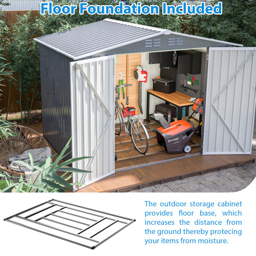 8 X 6 FT Outdoor Waterproof Garden Tool Storage Sheds With Metal Foundation With Floor Frame, Tool Shed With Lockable Hinged Doors & Air Vents, Storage House Waterproof For Backyard, Lawn, Gray - Loving My Life Outdoors