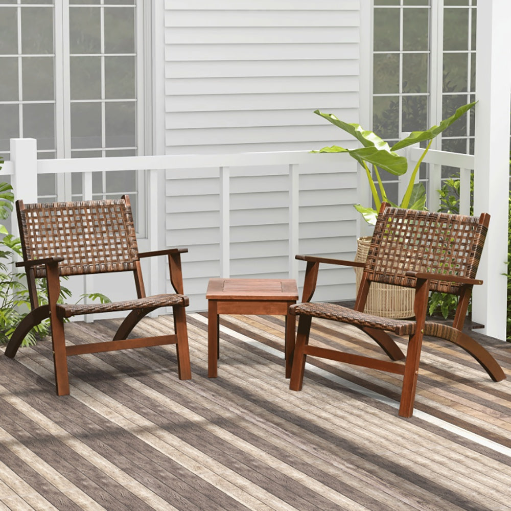 3 Pieces Outdoor Wooden Patio Rattan Furniture Set - Loving My Life Outdoors