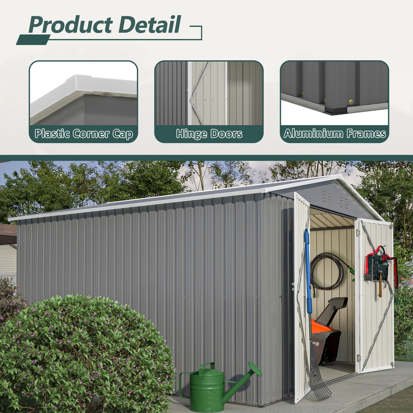 10 X 10 FT Outdoor Storage Shed, Large Metal Tool Sheds With Updated Frame Structure And Lockable Doors, Garden Shed For Backyard Garden Patio Lawn, Grey - Loving My Life Outdoors