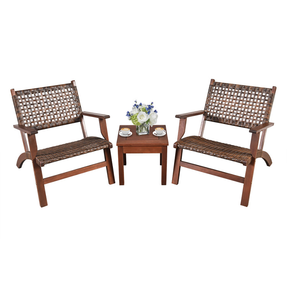 3 Pieces Outdoor Wooden Patio Rattan Furniture Set - Loving My Life Outdoors