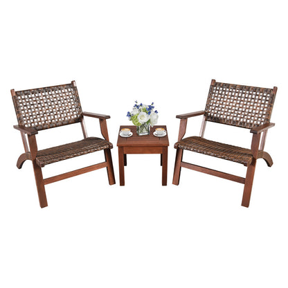3 Pieces Outdoor Wooden Patio Rattan Furniture Set - Loving My Life Outdoors