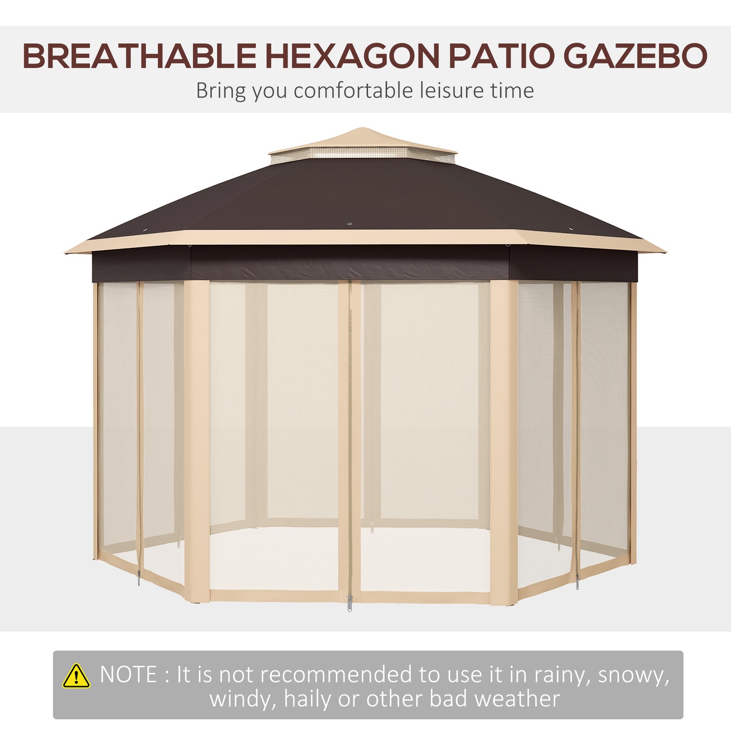 13' x 13' Pop Up Gazebo Hexagonal Canopy Shelter with 6 Zippered Mesh Netting for Patio, Backyard, Garden, Wedding, Party, Beige - Loving My Life Outdoors