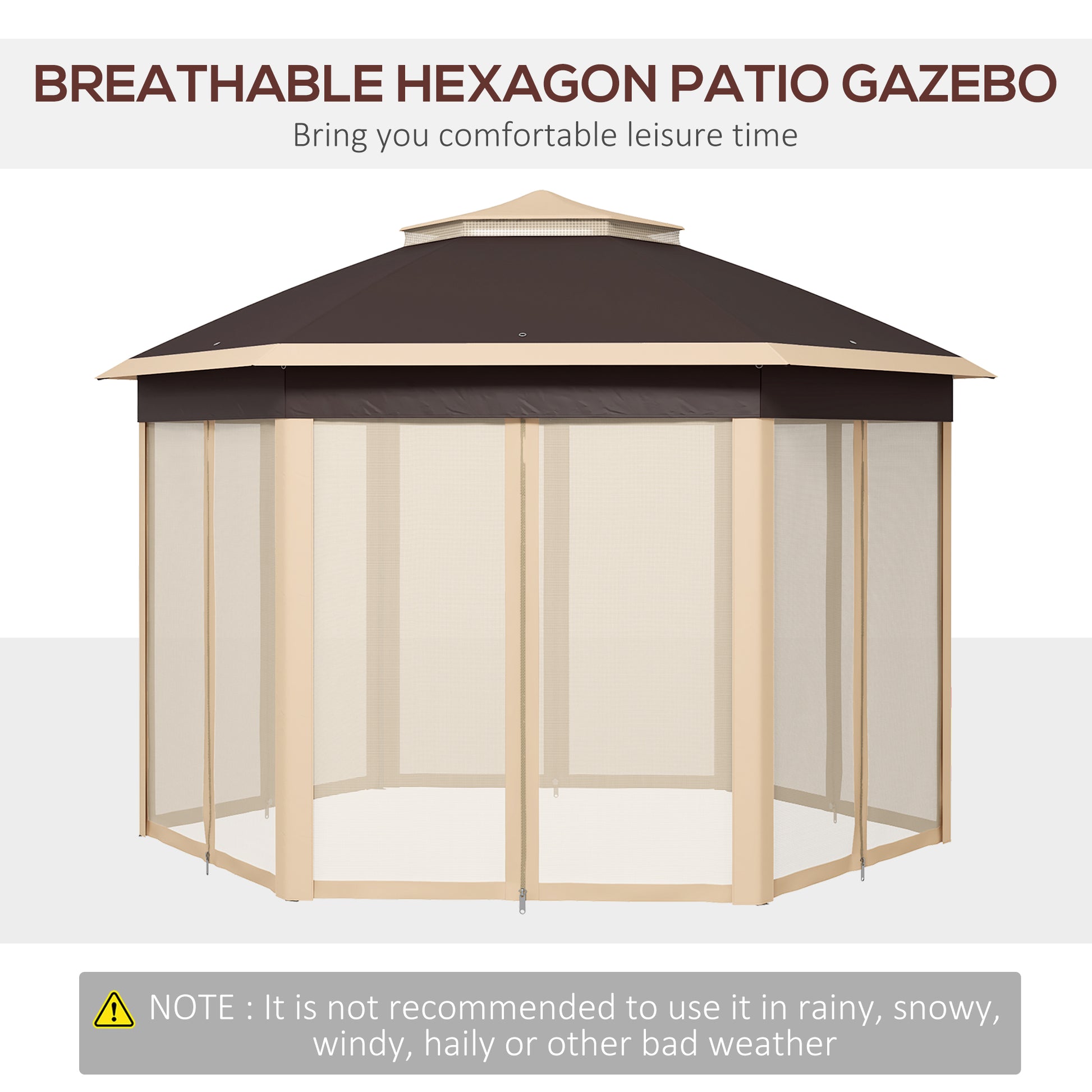 13' x 13' Pop Up Gazebo Hexagonal Canopy Shelter with 6 Zippered Mesh Netting for Patio, Backyard, Garden, Wedding, Party, Beige - Loving My Life Outdoors