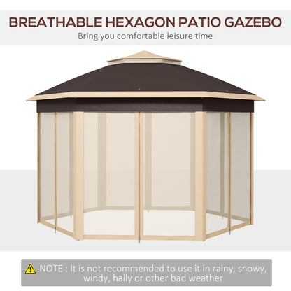 13' x 13' Pop Up Gazebo Hexagonal Canopy Shelter with 6 Zippered Mesh Netting for Patio, Backyard, Garden, Wedding, Party, Beige - Loving My Life Outdoors