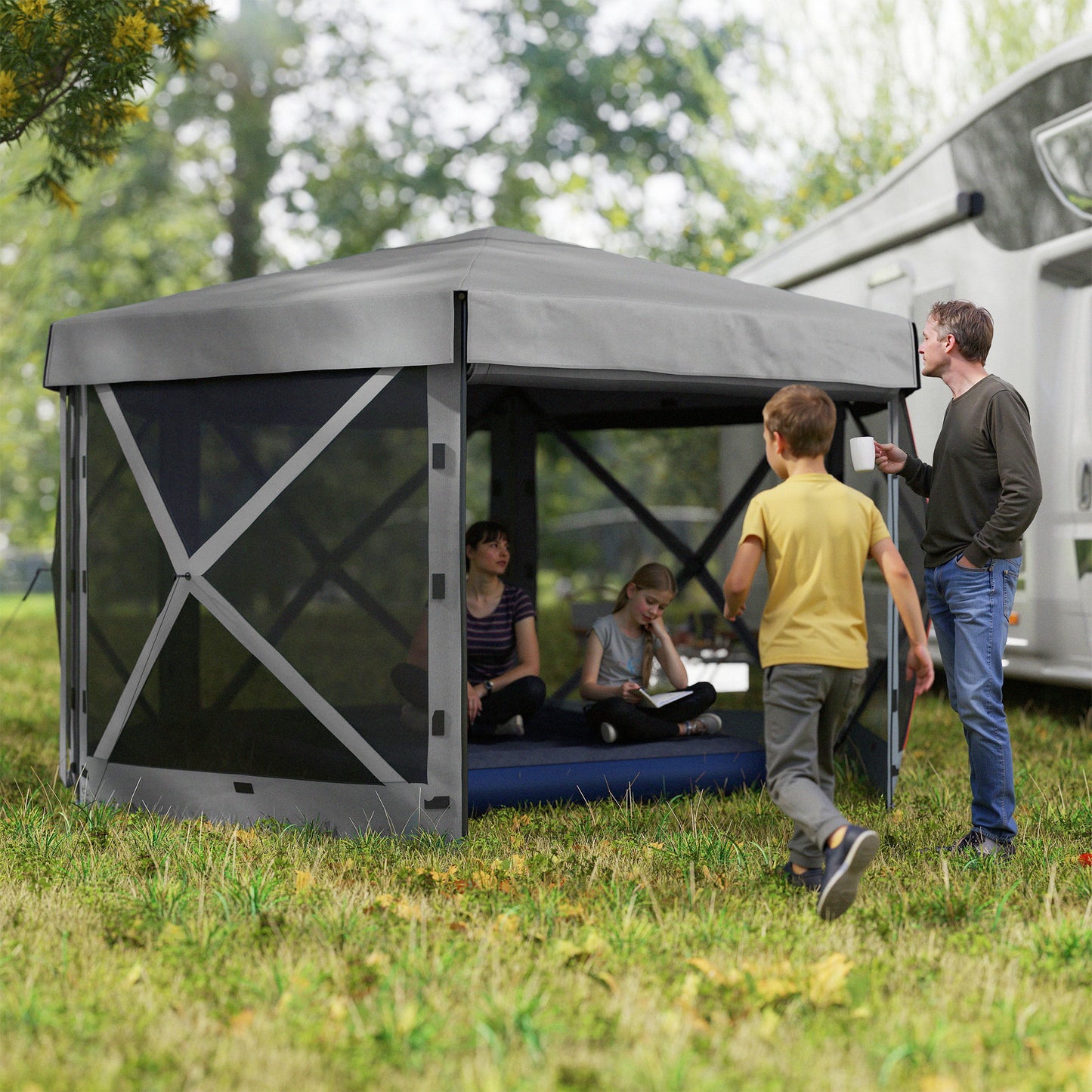 12' x 12' Hexagonal Pop Up Gazebo Canopy Tent with 5 Sidewalls, Outdoor Canopy Shelter with Carry Bag, Dark Gray - Loving My Life Outdoors