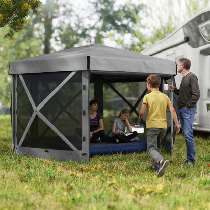 12' x 12' Hexagonal Pop Up Gazebo Canopy Tent with 5 Sidewalls, Outdoor Canopy Shelter with Carry Bag, Dark Gray - Loving My Life Outdoors