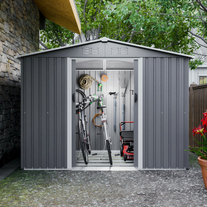 8x6 FT Outdoor Tool Storage Shed With Metal Foundation & Lockable Doors, All Weather Metal Sheds For Garden, Patio, Backyard, Lawn, Gray - Loving My Life Outdoors