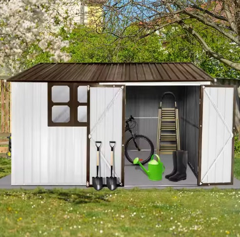 Metal Garden Sheds 10ftx8ft Outdoor Storage Sheds White/coffee With Window - Loving My Life Outdoors