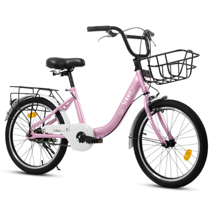 A20182 20 Inch Kids Bike For Boys & Girls, Children's Bicycle With Coaster Brake & V-Brake, 1-Speed, Chain Guard & Rear Rack, Lightweight Steel Frame Pink, Green, Purple, White - Loving My Life Outdoors