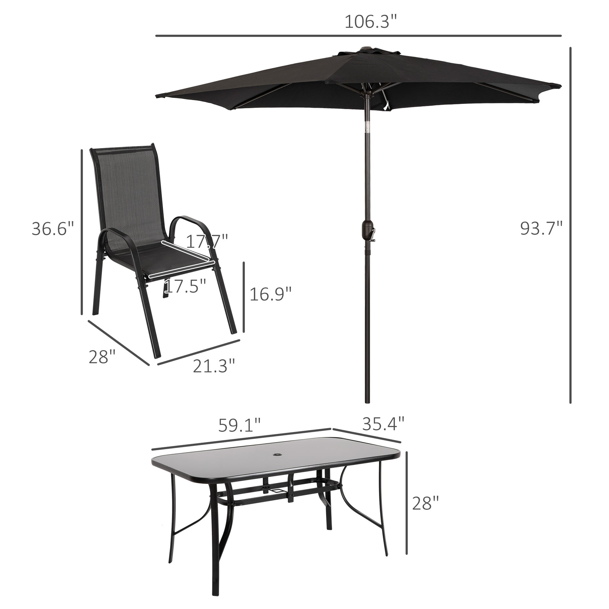 8 Pieces Patio Furniture Set with 9Ft Patio Umbrella, Outdoor Dining Table and Chairs, Black - Loving My Life Outdoors