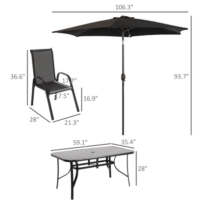 8 Pieces Patio Furniture Set with 9Ft Patio Umbrella, Outdoor Dining Table and Chairs, Black - Loving My Life Outdoors