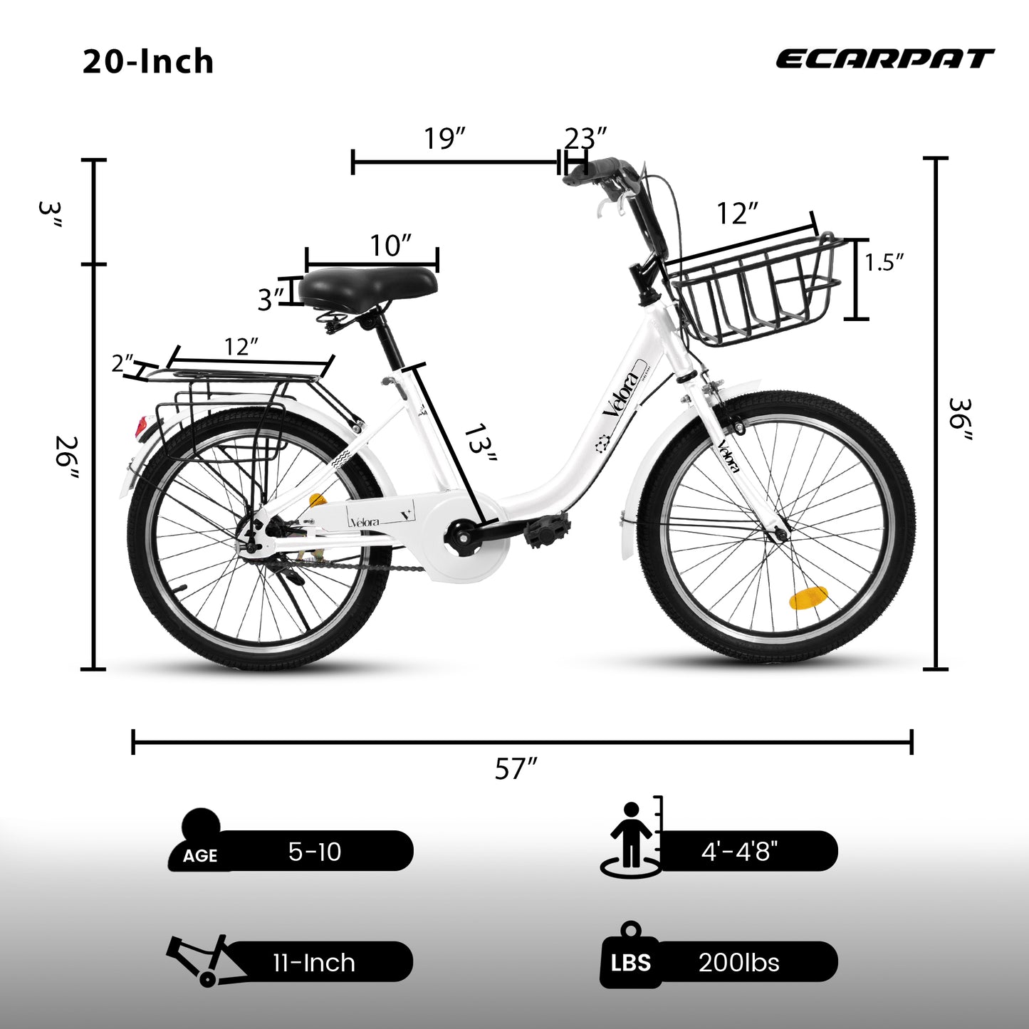 A20182 20 Inch Kids Bike For Boys & Girls, Children's Bicycle With Coaster Brake & V-Brake, 1-Speed, Chain Guard & Rear Rack, Lightweight Steel Frame Pink, Green, Purple, White - Loving My Life Outdoors