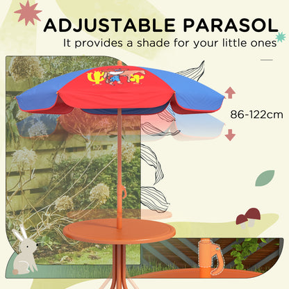 Kids Picnic Table And Chair Set, Cowboy Themed Outdoor Garden Furniture W/ Foldable Chairs, Adjustable Parasol - Loving My Life Outdoors