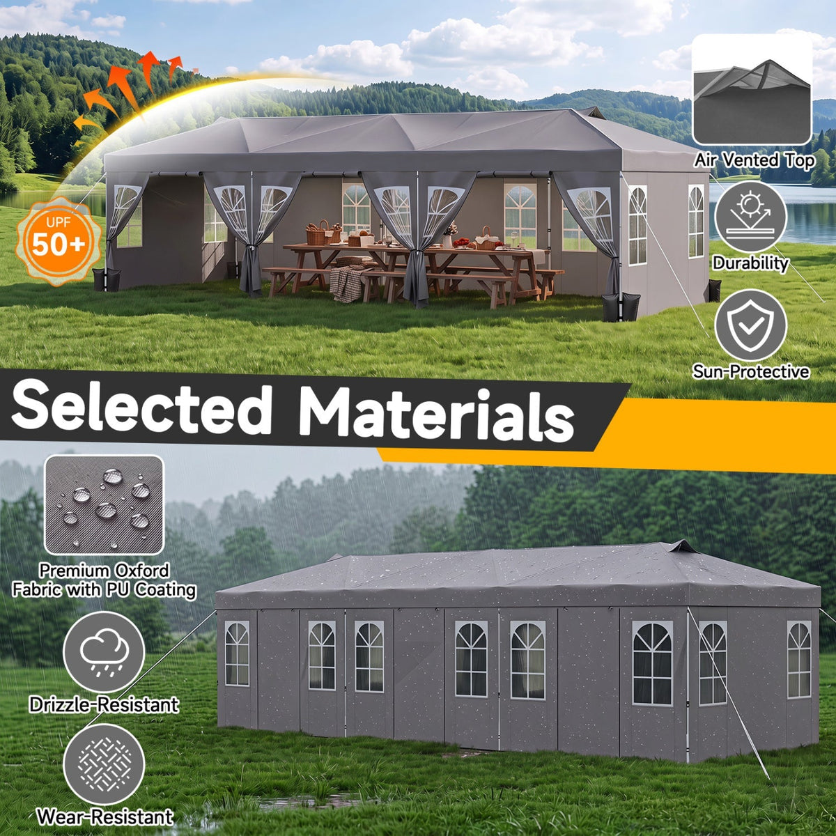 Pop Up Canopy Tent 10x30 FT with 8 Sidewalls