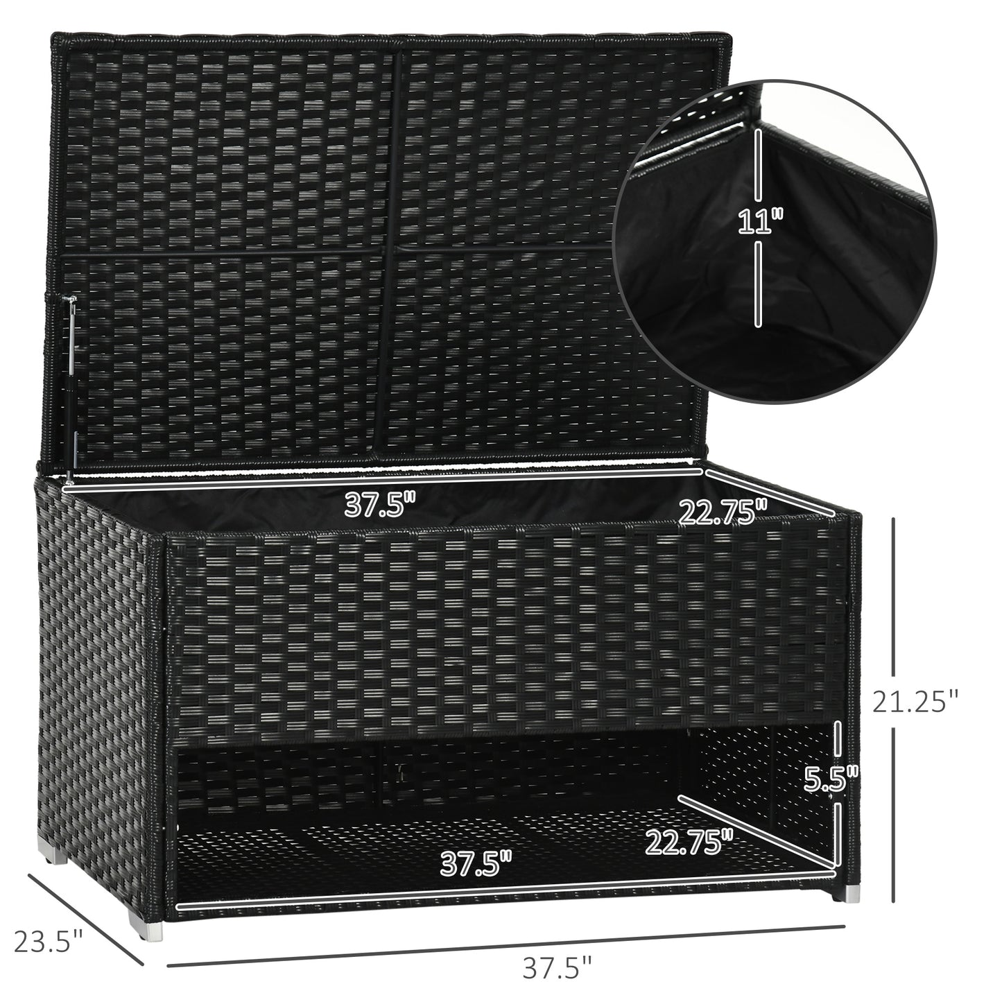 Outdoor Deck Box & Shoe Storage, PE Rattan Wicker Towel Rack with Liner for Indoor, Outdoor, Patio Furniture Cushions, Pool, Garden Tools, Black - Loving My Life Outdoors