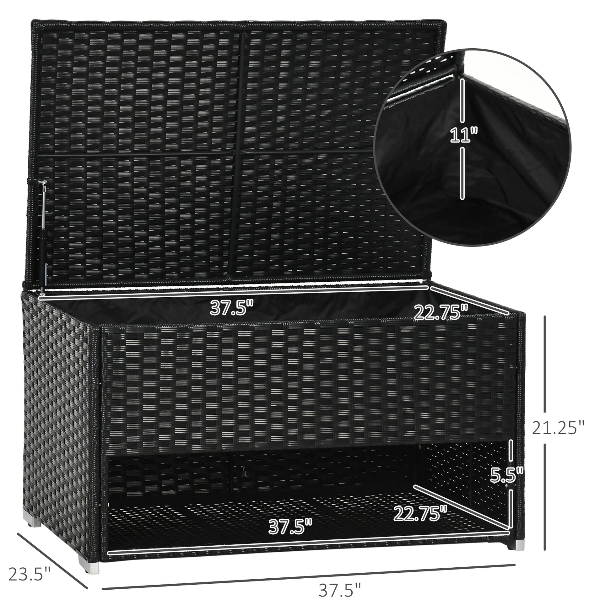Outdoor Deck Box & Shoe Storage, PE Rattan Wicker Towel Rack with Liner for Indoor, Outdoor, Patio Furniture Cushions, Pool, Garden Tools, Black - Loving My Life Outdoors