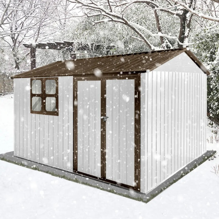 Metal Garden Sheds 10ftx8ft Outdoor Storage Sheds White/coffee With Window - Loving My Life Outdoors