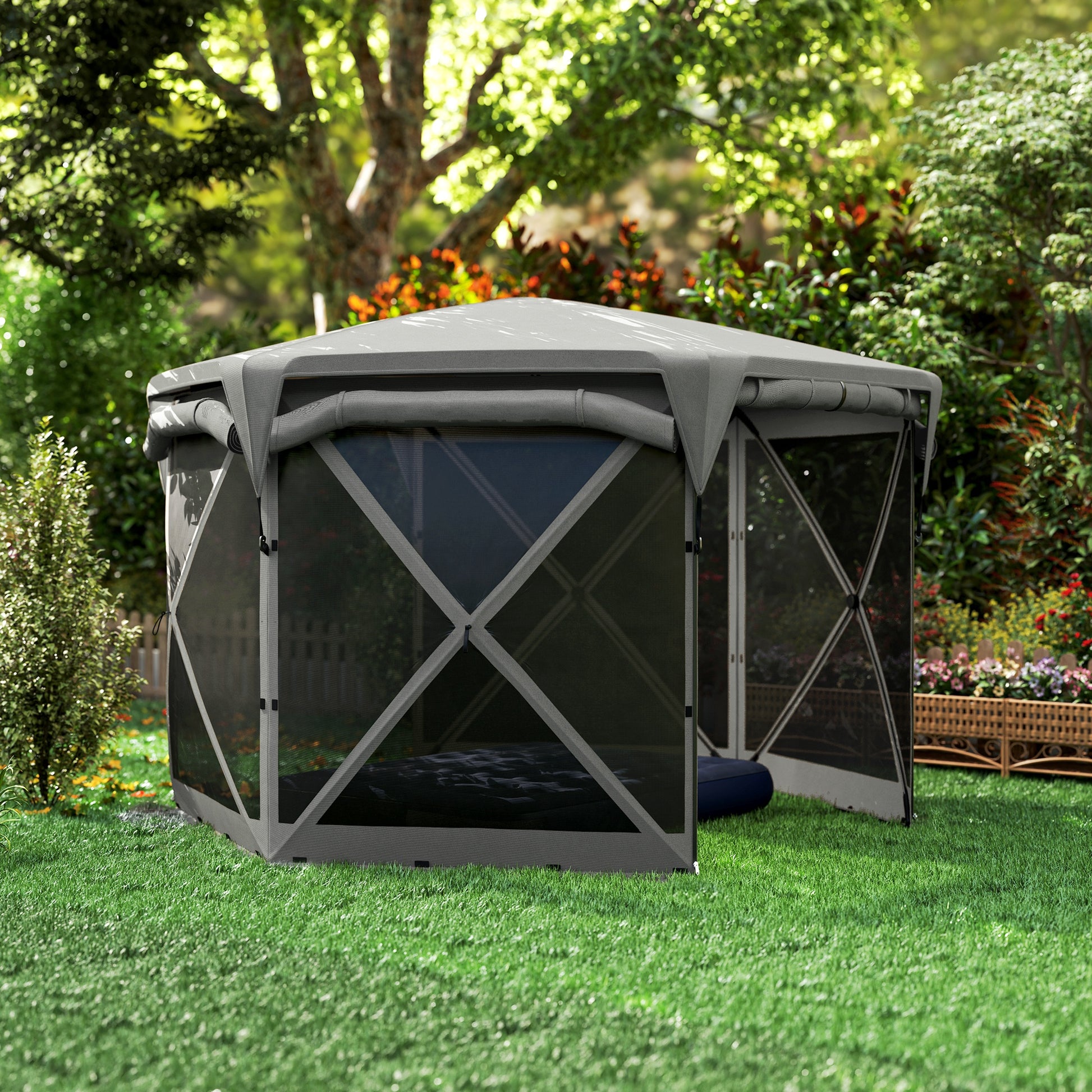 11 x 11ft Pop Up Gazebo Screen Tent with Removable Roof Cover, Roll-up Wind Panels for Camping, Backyard, Dark Gray - Loving My Life Outdoors