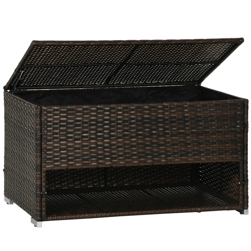 Outdoor Deck Box & Shoe Storage, PE Rattan Wicker Towel Rack With Liner For Indoor, Outdoor, Patio Furniture Cushions, Pool, Garden Tools, Brown - Loving My Life Outdoors