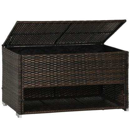 Outdoor Deck Box & Shoe Storage, PE Rattan Wicker Towel Rack With Liner For Indoor, Outdoor, Patio Furniture Cushions, Pool, Garden Tools, Brown - Loving My Life Outdoors