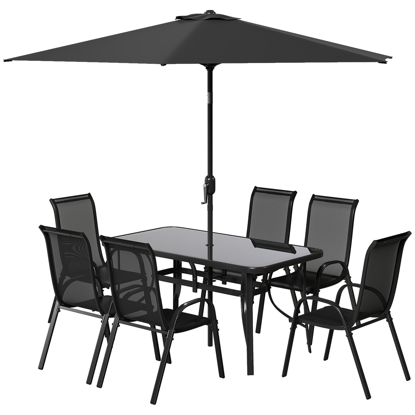 8 Pieces Patio Furniture Set with 9Ft Patio Umbrella, Outdoor Dining Table and Chairs, Black - Loving My Life Outdoors