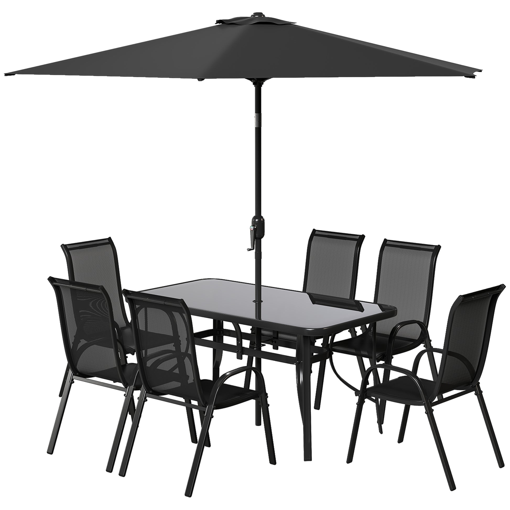 8 Pieces Patio Furniture Set with 9Ft Patio Umbrella, Outdoor Dining Table and Chairs, Black - Loving My Life Outdoors