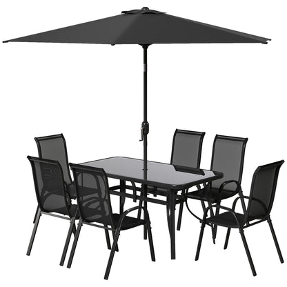 8 Pieces Patio Furniture Set with 9Ft Patio Umbrella, Outdoor Dining Table and Chairs, Black - Loving My Life Outdoors