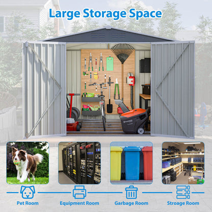 8 X 6 FT Outdoor Waterproof Garden Tool Storage Sheds With Metal Foundation With Floor Frame, Tool Shed With Lockable Hinged Doors & Air Vents, Storage House Waterproof For Backyard, Lawn, Gray - Loving My Life Outdoors