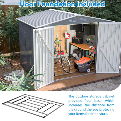 8 X 6 FT Outdoor Waterproof Garden Tool Storage Sheds With Metal Foundation With Floor Frame, Tool Shed With Lockable Hinged Doors & Air Vents, Storage House Waterproof For Backyard, Lawn, Gray - Loving My Life Outdoors