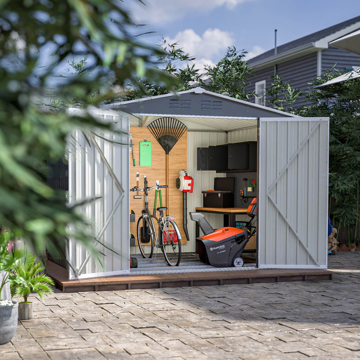 8 X 6 FT Outdoor Waterproof Garden Tool Storage Sheds With Metal Foundation With Floor Frame, Tool Shed With Lockable Hinged Doors & Air Vents, Storage House Waterproof For Backyard, Lawn, Gray - Loving My Life Outdoors