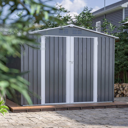 8 X 6 FT Outdoor Waterproof Garden Tool Storage Sheds With Metal Foundation With Floor Frame, Tool Shed With Lockable Hinged Doors & Air Vents, Storage House Waterproof For Backyard, Lawn, Gray - Loving My Life Outdoors