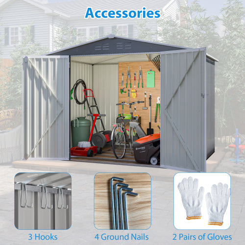 8 X 6 FT Outdoor Waterproof Garden Tool Storage Sheds With Metal Foundation With Floor Frame, Tool Shed With Lockable Hinged Doors & Air Vents, Storage House Waterproof For Backyard, Lawn, Gray - Loving My Life Outdoors