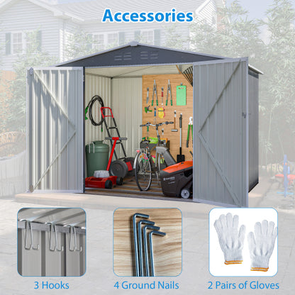8 X 6 FT Outdoor Waterproof Garden Tool Storage Sheds With Metal Foundation With Floor Frame, Tool Shed With Lockable Hinged Doors & Air Vents, Storage House Waterproof For Backyard, Lawn, Gray - Loving My Life Outdoors