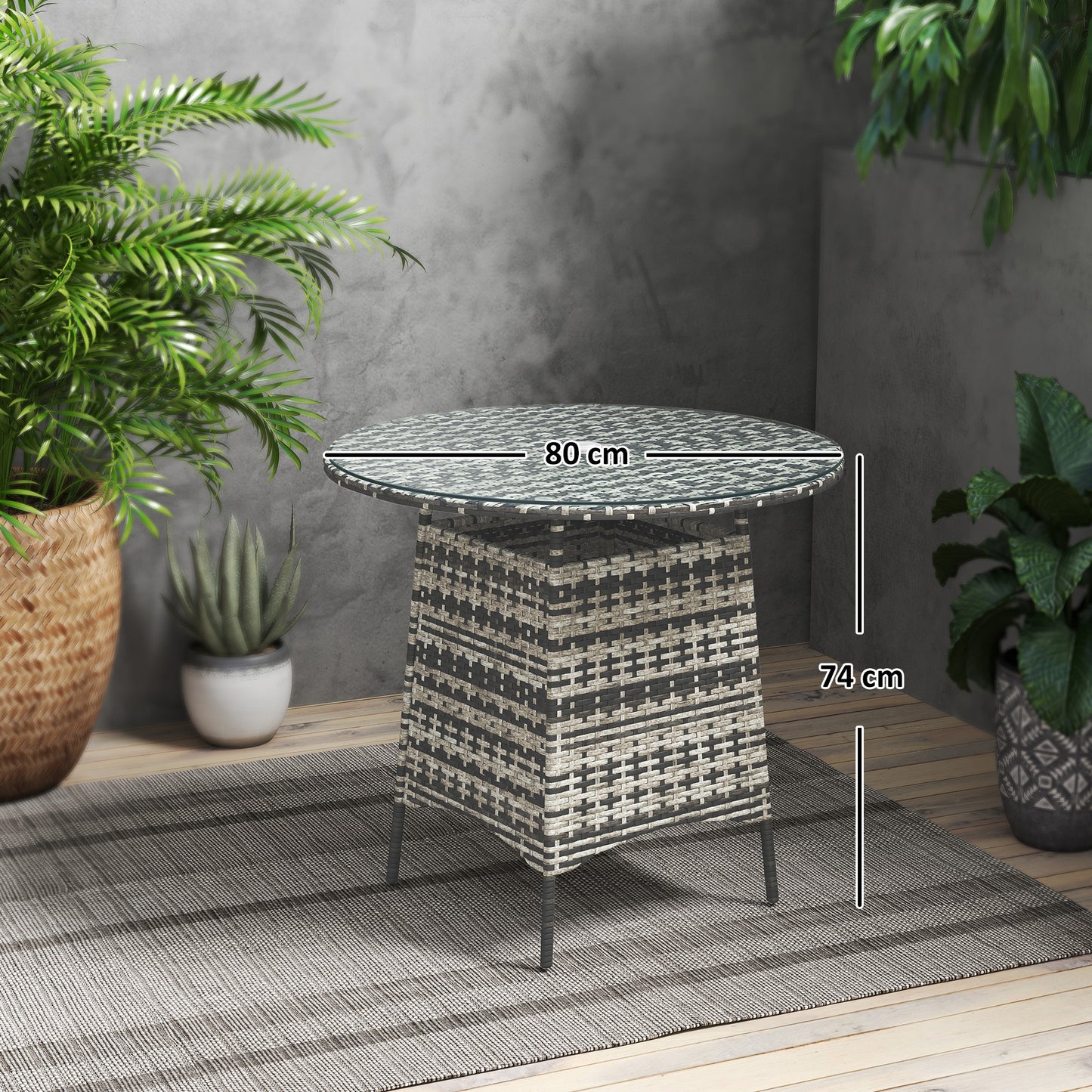 Wicker Garden Rattan Table, Patio Furniture Outdoor Coffee Table With Umbrella Hole And Tempered Glass Top, Grey - Loving My Life Outdoors