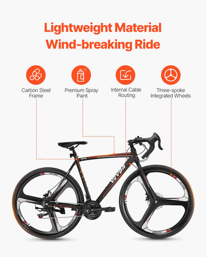 Road Bike, 700C Wheels Racing Bike, SHIMANO 21 Speeds Drivetrain System City Commuter Road Bicycle, Urban Adult Sport Bike With Carbon Steel Frame, Drop Bar, Disc Brake, For Men And Women - Loving My Life Outdoors