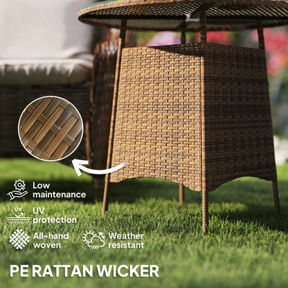 Wicker Garden Rattan Table, Patio Furniture Outdoor Coffee Table With Umbrella Hole And Tempered Glass Top, Brown - Loving My Life Outdoors