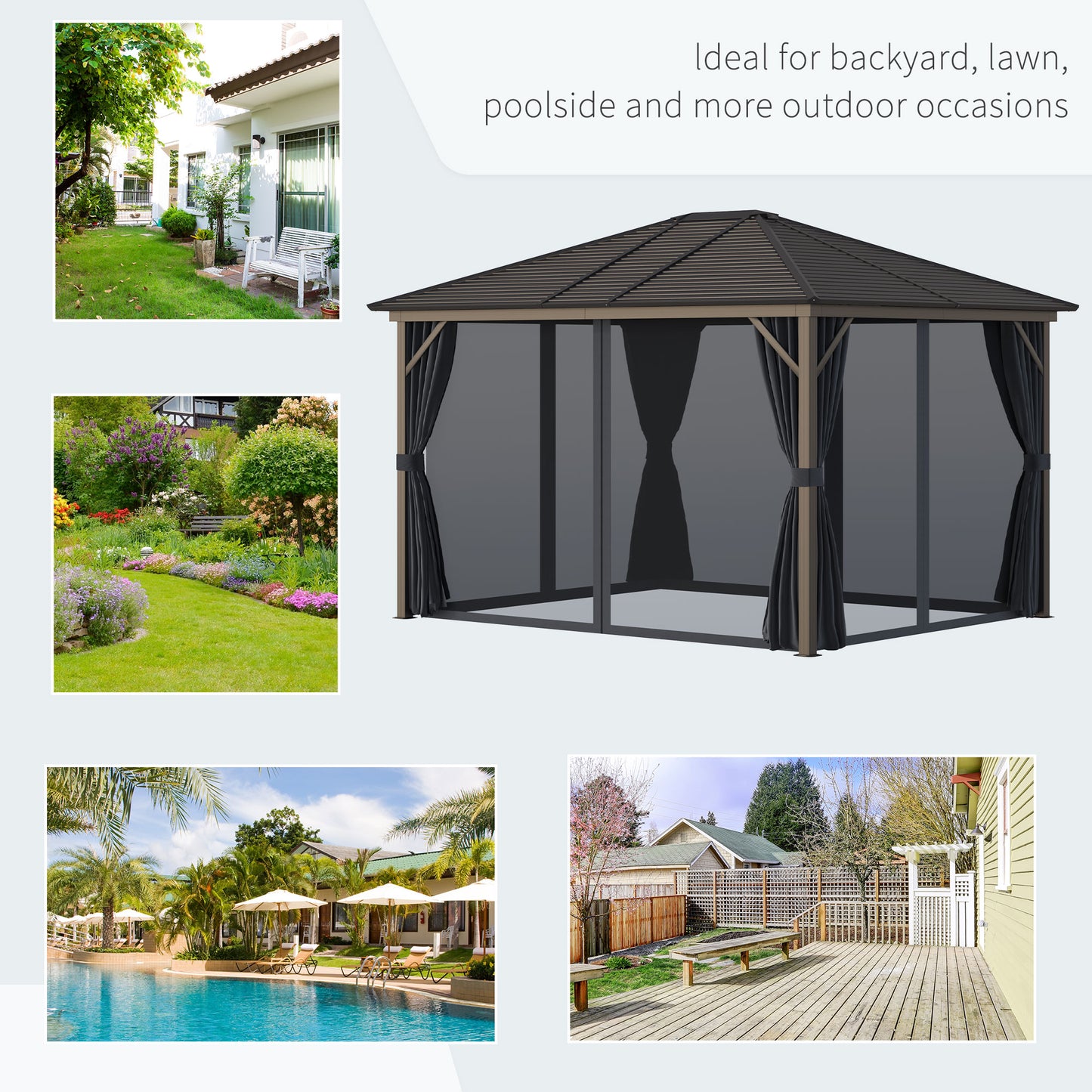 10' x 12' Hardtop Gazebo with Curtains and Netting, Gazebo Canopy with Aluminum Frame and Hooks, Dark Gray - Loving My Life Outdoors