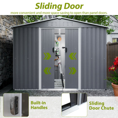 8x6 FT Outdoor Tool Storage Shed With Metal Foundation & Lockable Doors, All Weather Metal Sheds For Garden, Patio, Backyard, Lawn, Gray - Loving My Life Outdoors