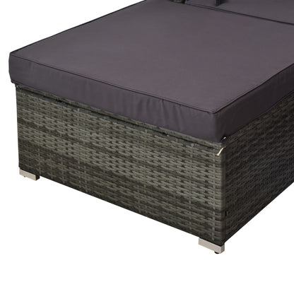 5-Piece Outdoor Sectional Furniture, Patio Sofa Set, PE Wicker Couch, Cushions, Pillows, Ottoman, Table, Charcoal - Loving My Life Outdoors