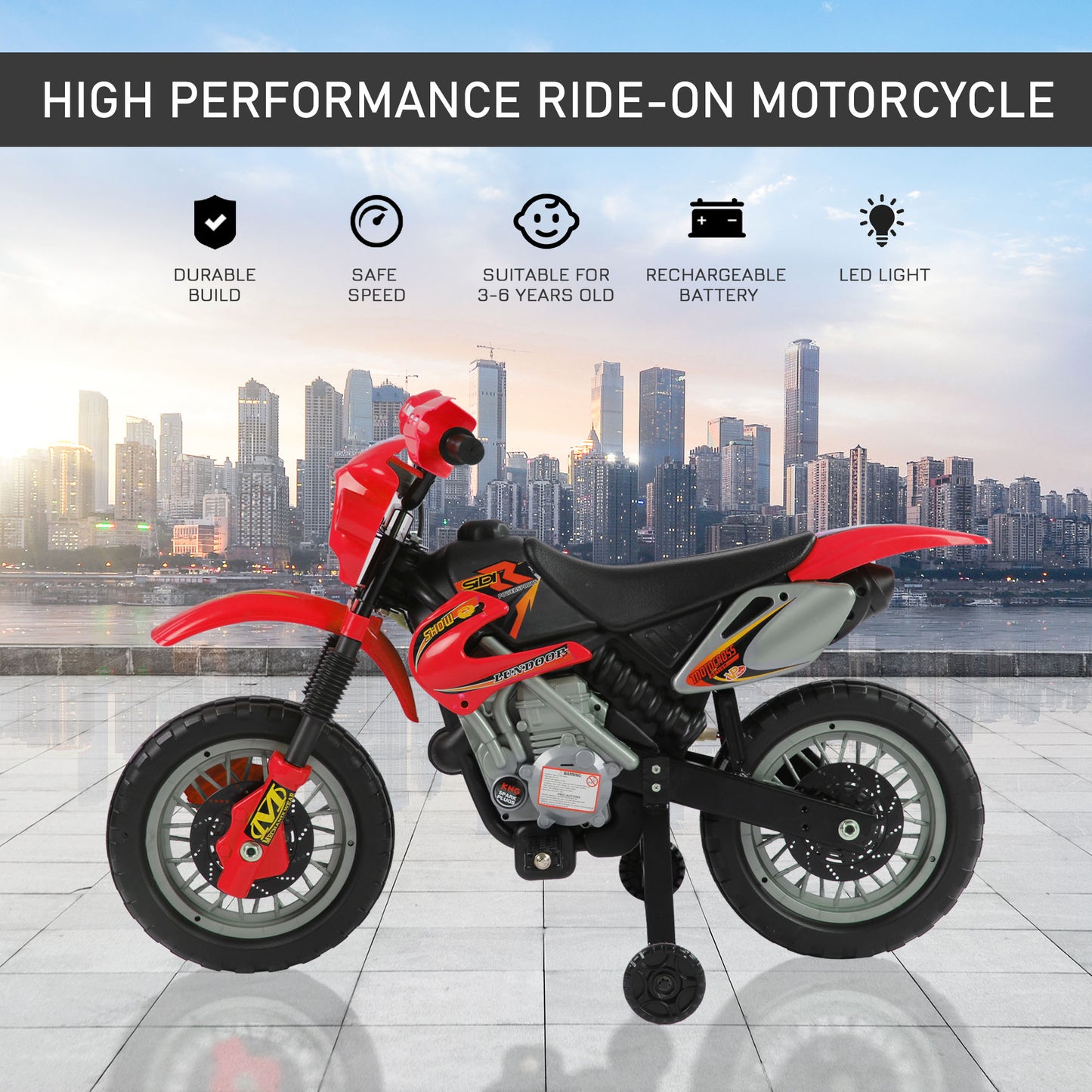 Kids 6V Electric Ride-On Motorcycle With Training Wheels, Battery-Powered, Red - Loving My Life Outdoors