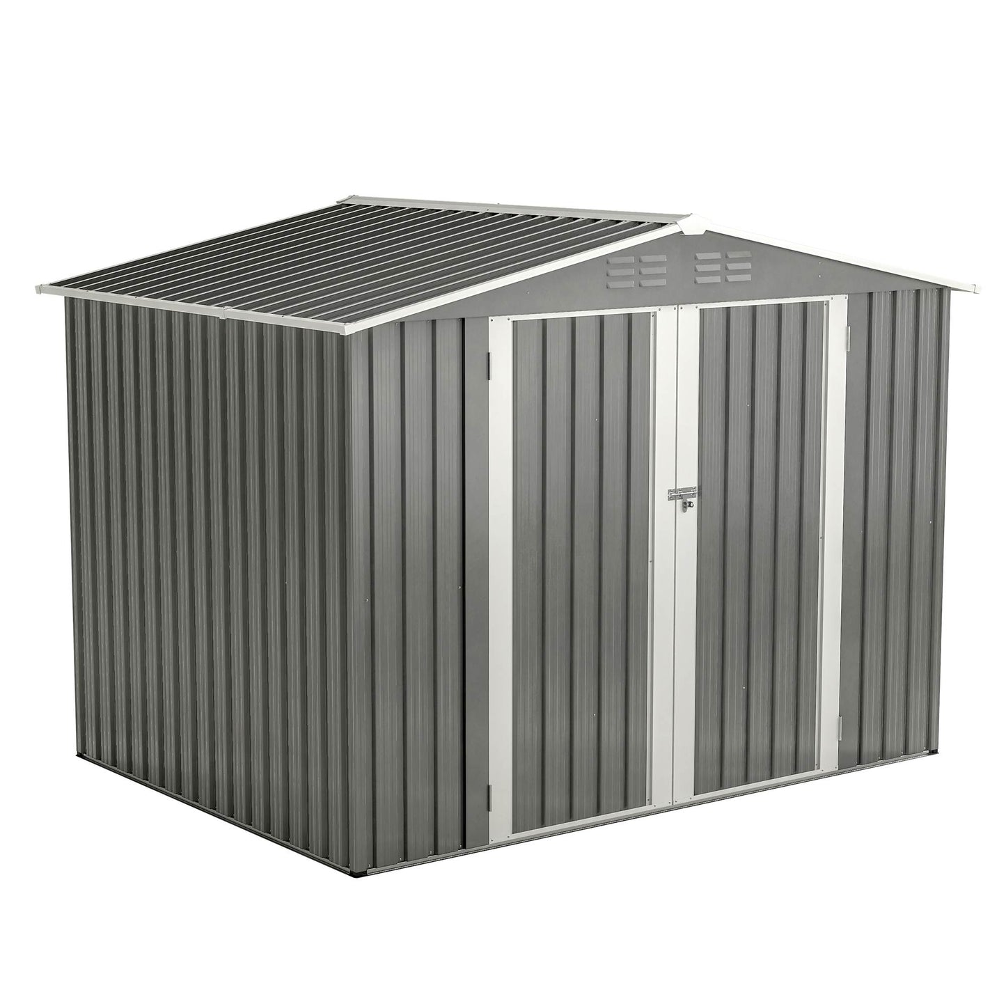 8 X 6 FT Outdoor Waterproof Garden Tool Storage Sheds With Metal Foundation With Floor Frame, Tool Shed With Lockable Hinged Doors & Air Vents, Storage House Waterproof For Backyard, Lawn, Gray - Loving My Life Outdoors