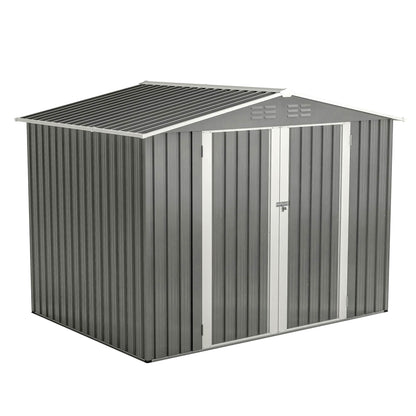 8 X 6 FT Outdoor Waterproof Garden Tool Storage Sheds With Metal Foundation With Floor Frame, Tool Shed With Lockable Hinged Doors & Air Vents, Storage House Waterproof For Backyard, Lawn, Gray - Loving My Life Outdoors