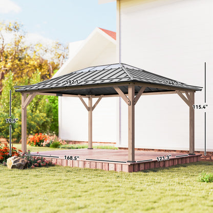 12' x 16' Hardtop Gazebo with Galvanized Steel Roof, UPF50+ Wood Permanent Pavilion with Clear Roof Top, Light Walnut - Loving My Life Outdoors