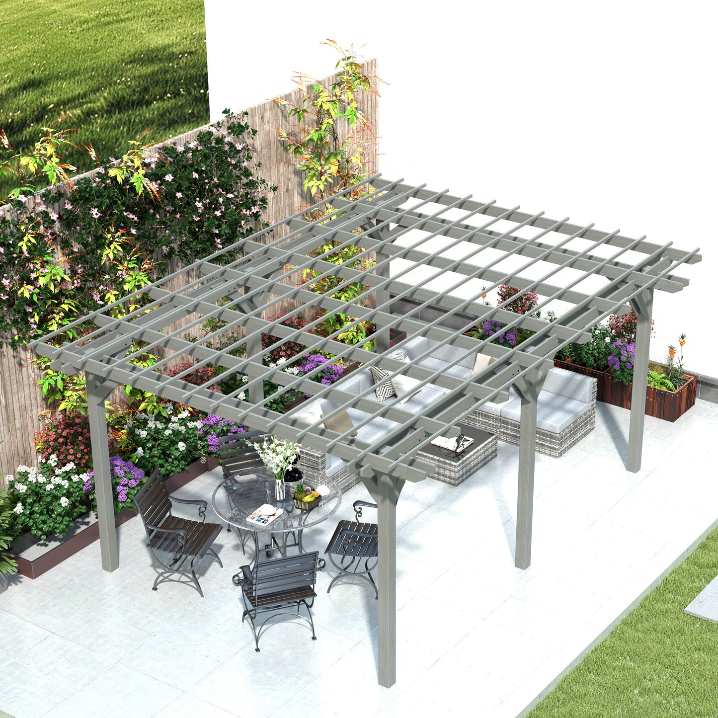 12' x 16' Outdoor Pergola, Wood Gazebo Grape Trellis with Stable Structure for Climbing Plant Support, Gray - Loving My Life Outdoors