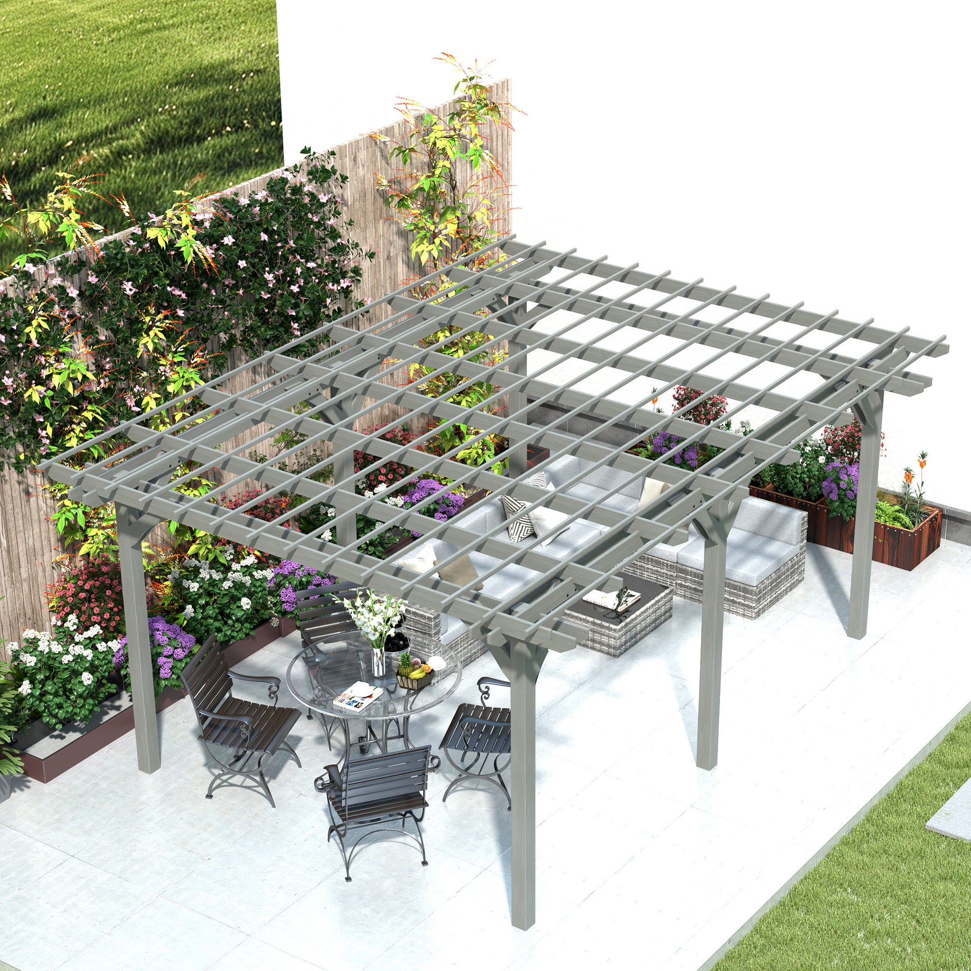 12' x 16' Outdoor Pergola, Wood Gazebo Grape Trellis with Stable Structure for Climbing Plant Support, Gray - Loving My Life Outdoors