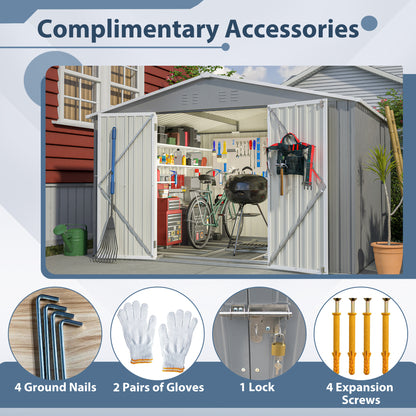 10X8 FT Outdoor Tool Storage Shed With Metal Foundation & Lockable Doors, All Weather Metal Sheds For Garden, Patio, Backyard, Lawn, Gray - Loving My Life Outdoors