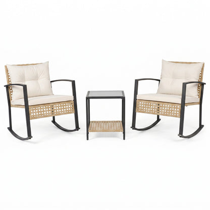 3-Piece Rattan Patio Conversation Set with Rocking Chairs