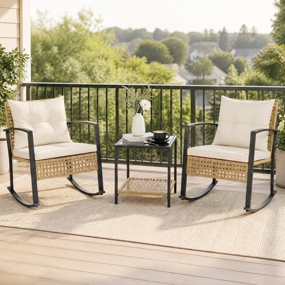 3-Piece Rattan Patio Conversation Set with Rocking Chairs